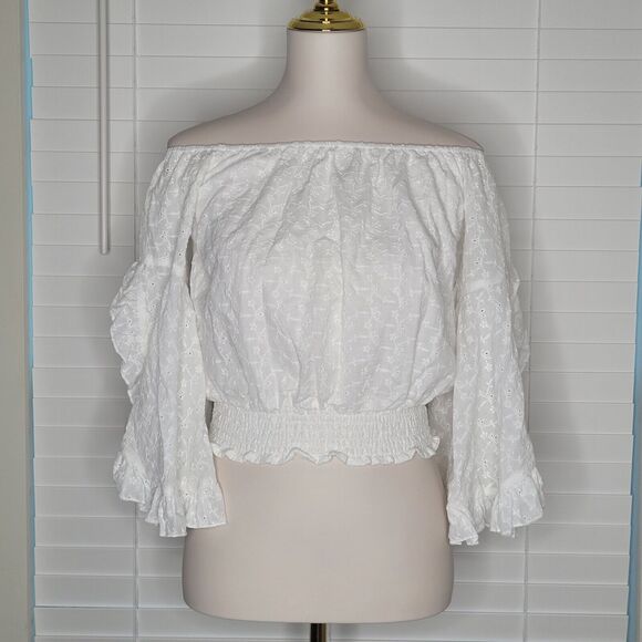 Cottagecore Countrycore Boho Fairy Hippie Flutter Sleeve Eyelet Ethereal Smocked - Picture 2 of 8